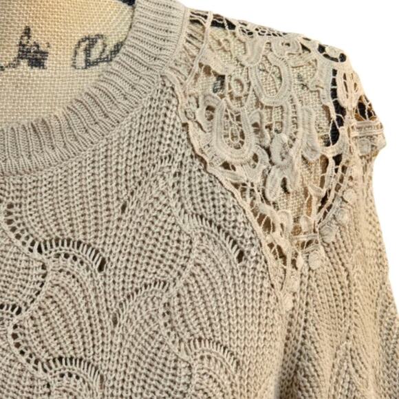 Andree by Unit Beige‎ Victorian Crochet Lace Inset Sweater Women's Size Medium - Picture 4 of 9